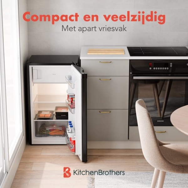 KitchenBrothers Koelkast - 81L - Tafelmodel Koelkast met Vriesvak - IJskast - Koelvriescombinatie - Frigo - Vrijstaand - Zwart - Afbeelding 2