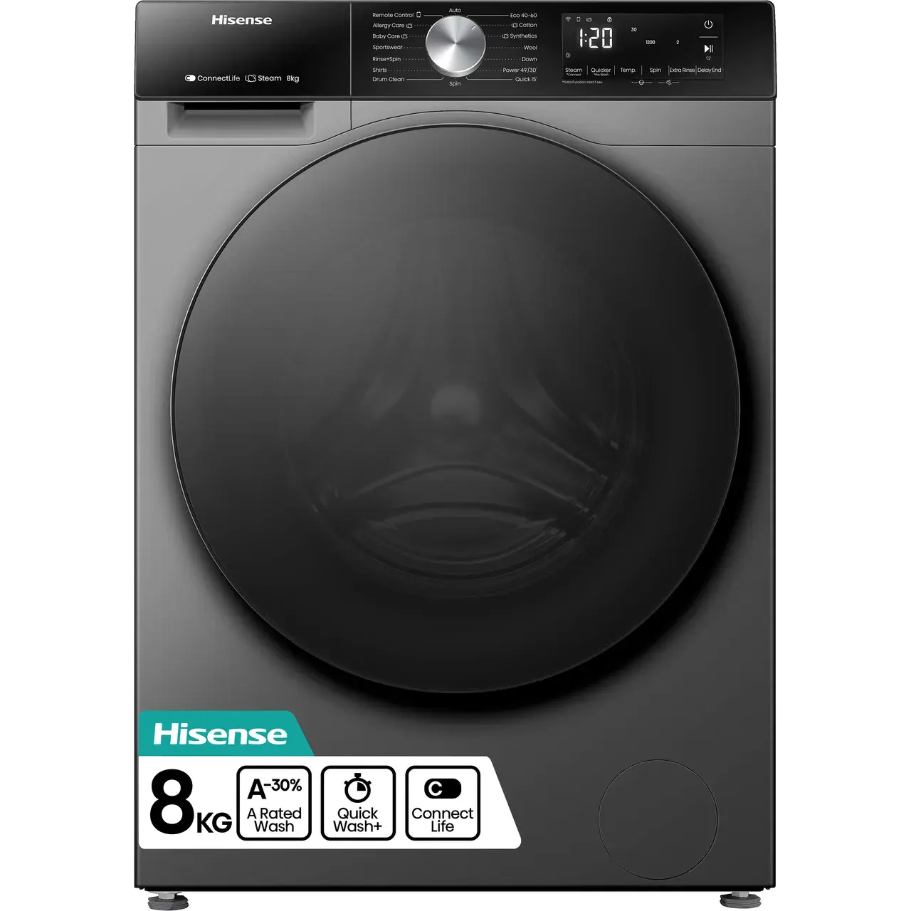 Hisense Wf3s8043bt3 Wasmachine – 8 Kg 1400 Tpm Steam Wash Auto Wash Smart Control . Nieuw (outlet)