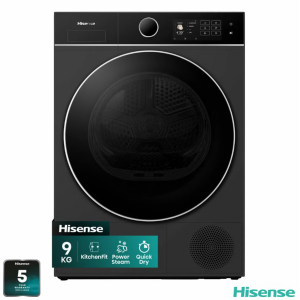 Hisense Dh5i904bbbc - Warmtepompdroger - 9 Kg - 60 Db - Energieklasse B - Zwart . Nieuw (outlet)